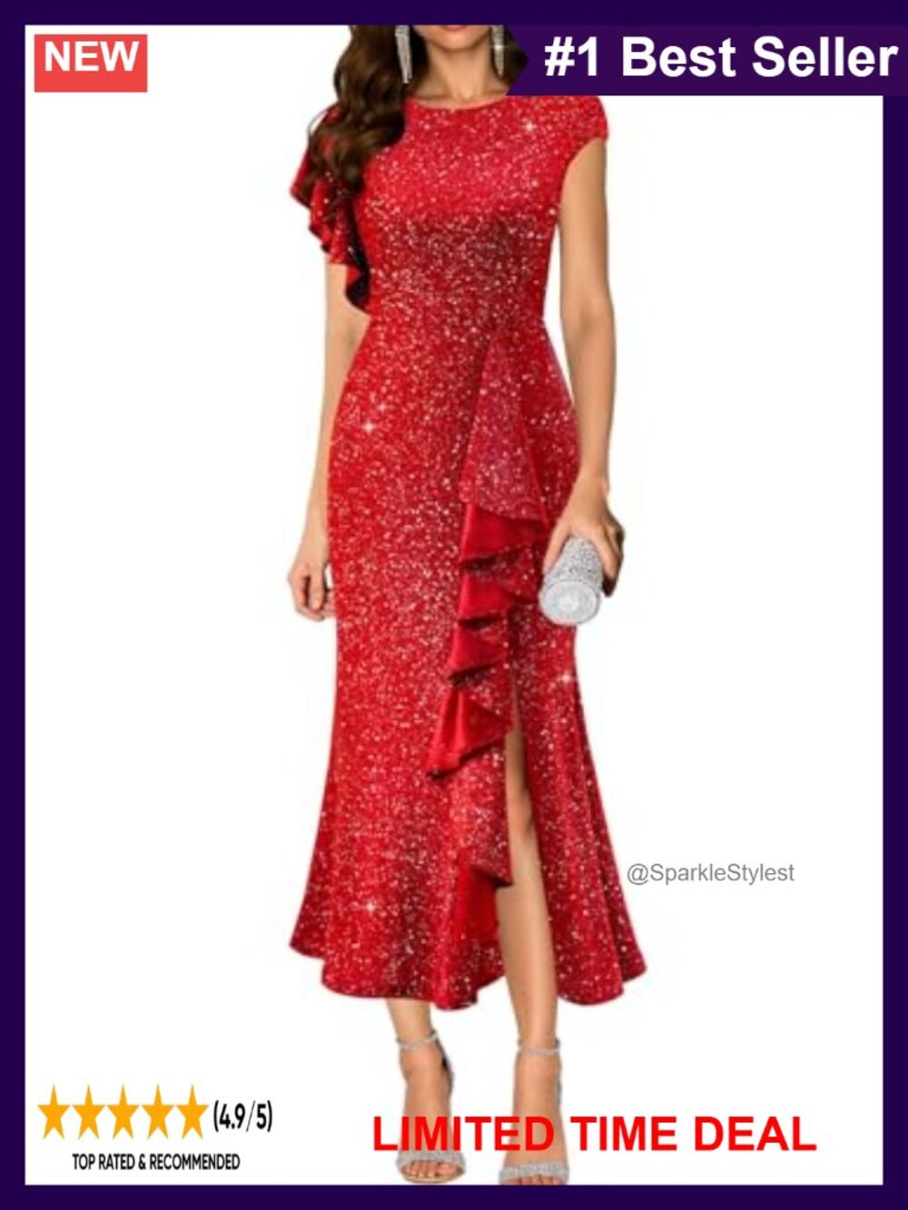 Sequin Formal Dress Bodycon Maxi Asymmetric Sleeve Party Evening